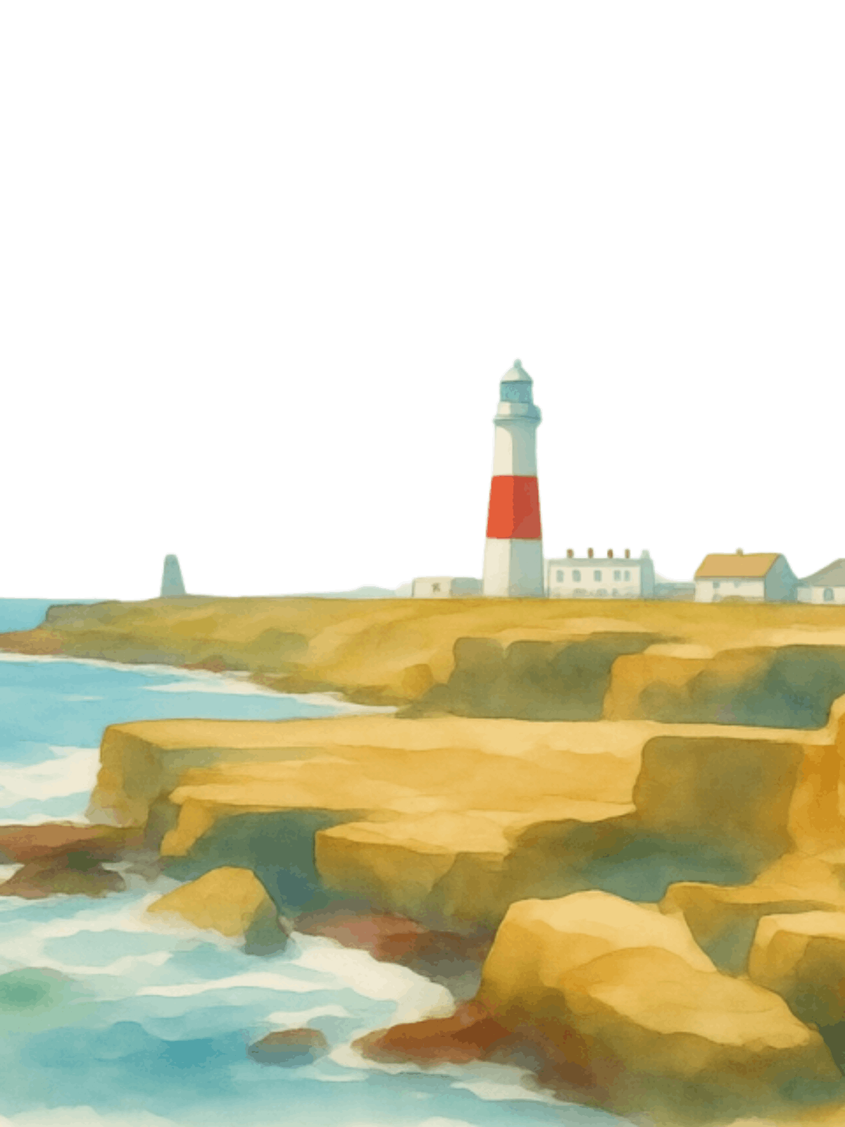 Portland Bill Lighthouse overlooking the rocky coastline of the Isle of Portland, Dorset.